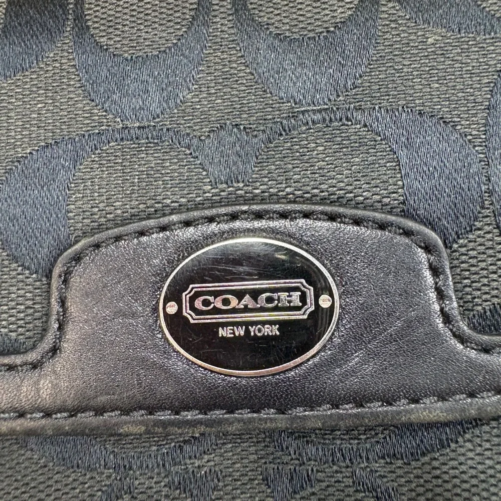COACH Black Signature C Monogram‎ Leather Trim Trifold Wallet